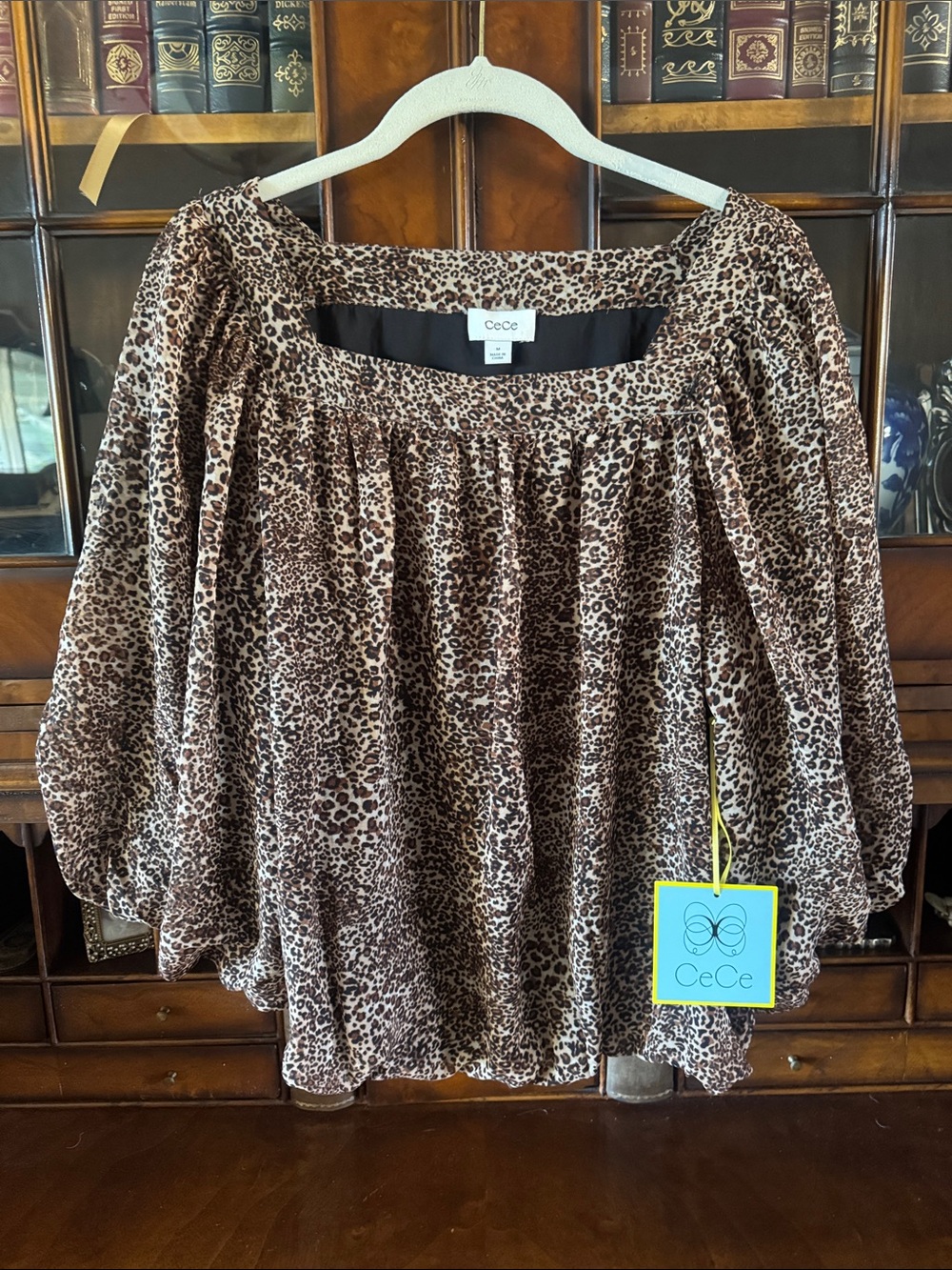 CeCe Brown Leopard Print Off-Shoulder Blouse